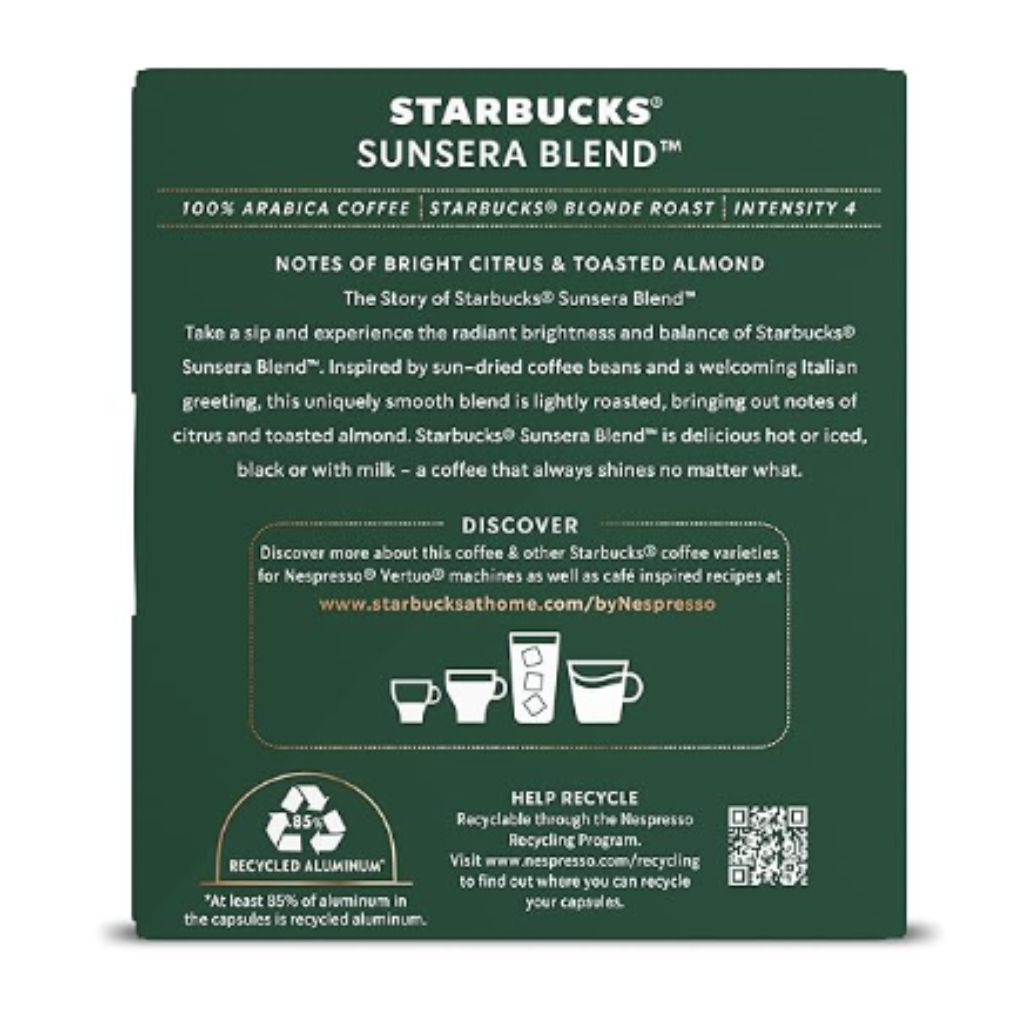 Starbucks Nespresso Vertuo Sunsera Blend Coffee Capsules, 32ct