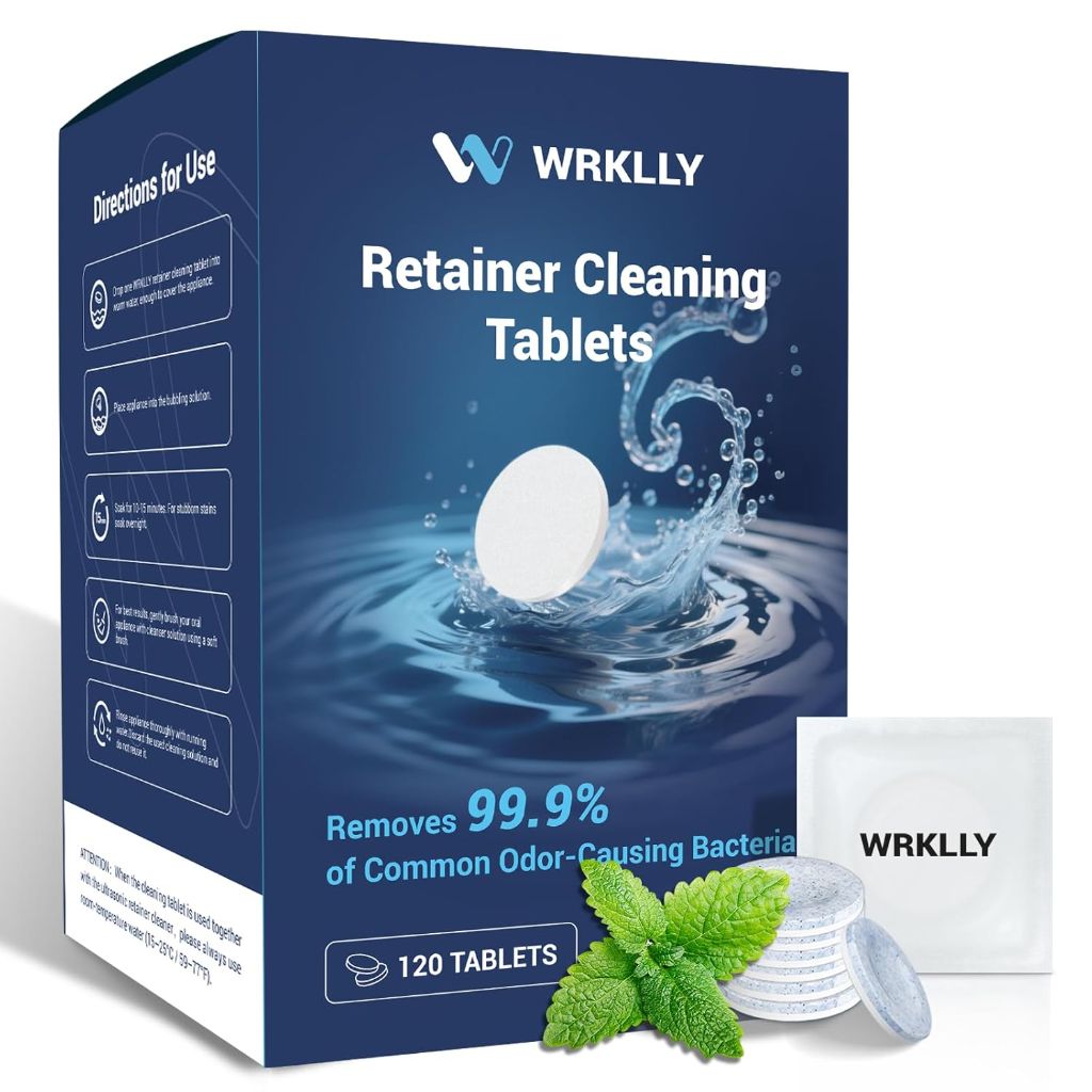 Retainer Cleaner Tablets for Denture Cleaning, Invisalign, Night Mouth Guards - Mint Fresh, 120ct