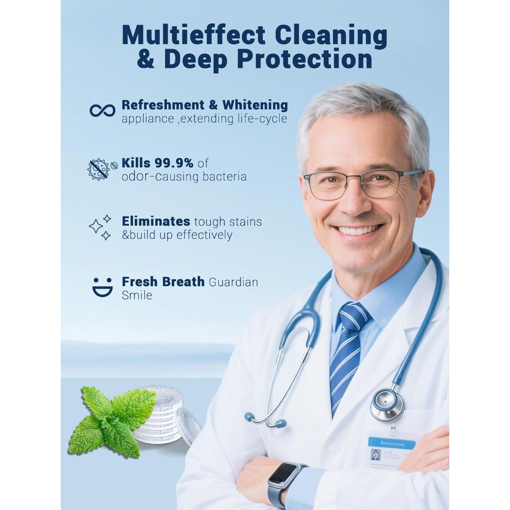 Retainer Cleaner Tablets for Denture Cleaning, Invisalign, Night Mouth Guards - Mint Fresh, 120ct