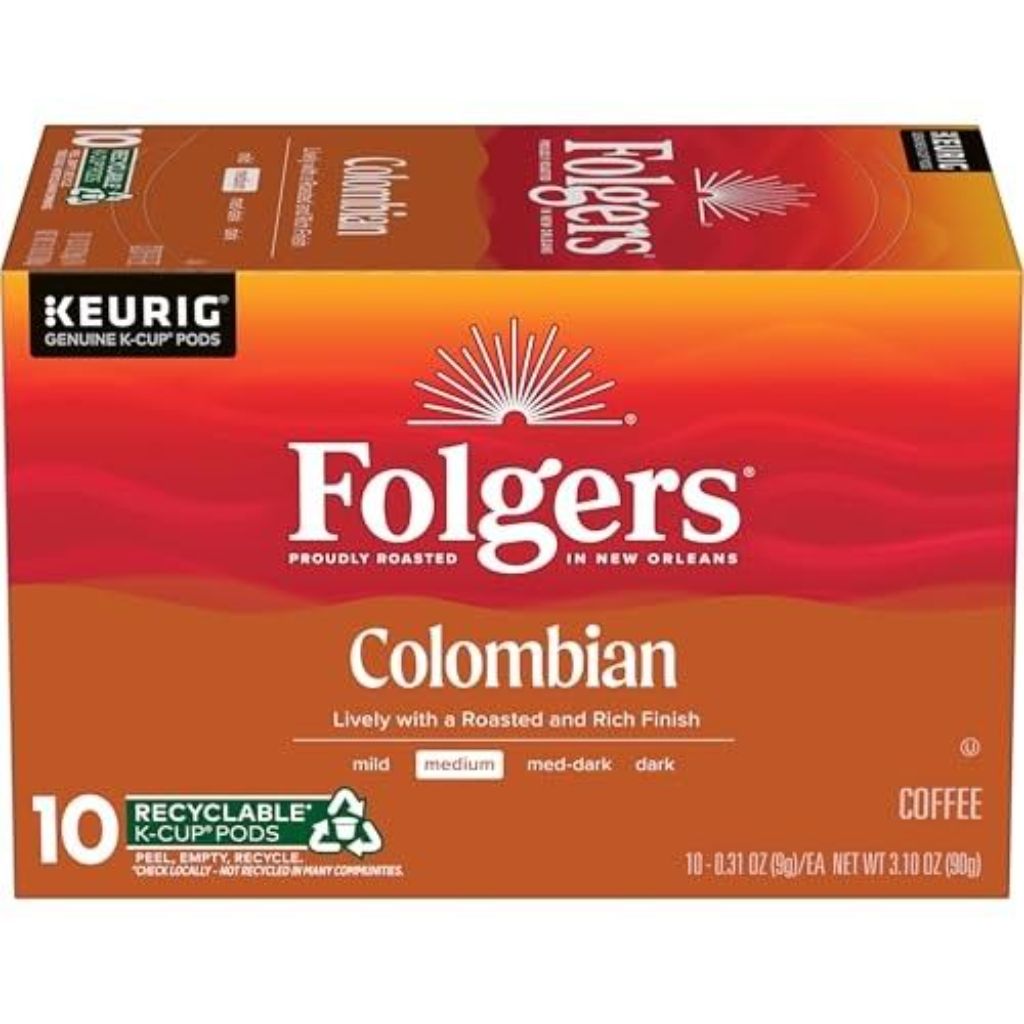 Folgers Colombian Medium Roast Keurig K-Cup Coffee Pods, 10ct