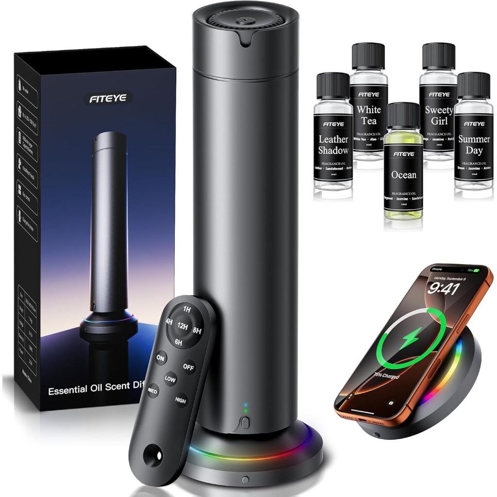 Waterless Scent Diffuser Kit Include 5x20ml Essential Oils, Essential Oil Diffuser for Home, Hotel & Office, APP&Remote Control, Quiet Operation, Pets and Kids Friendly, Max Coverage 1500 Sq Ft
