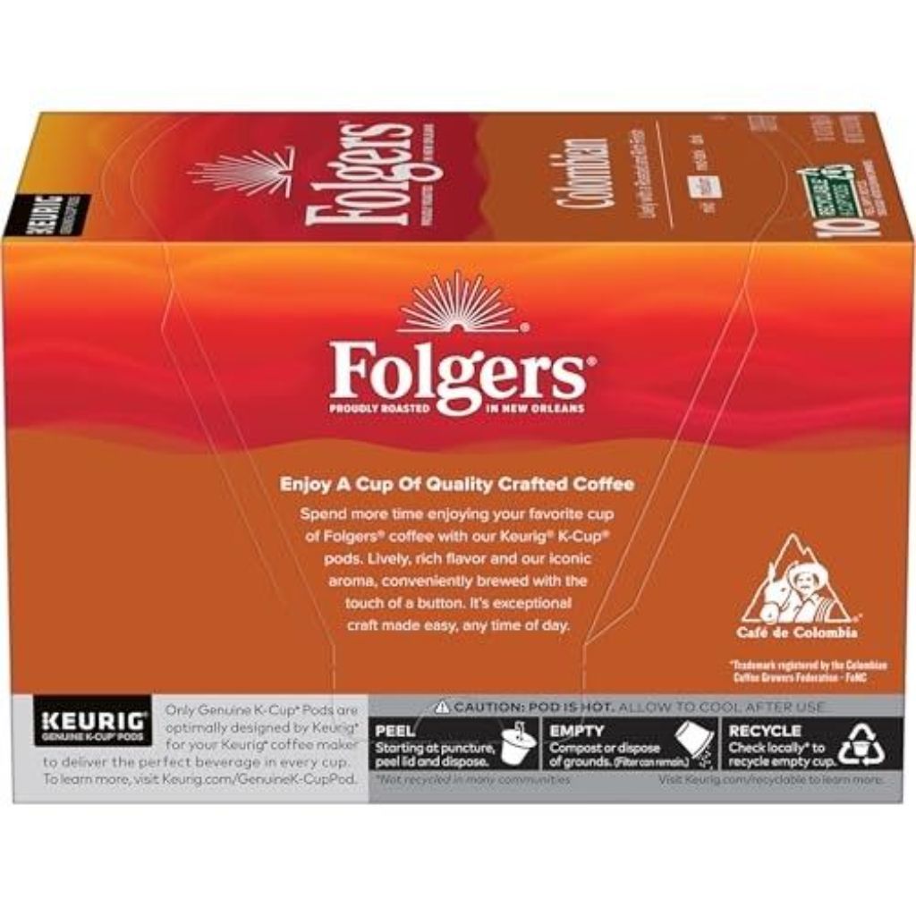 Folgers Colombian Medium Roast Keurig K-Cup Coffee Pods, 10ct