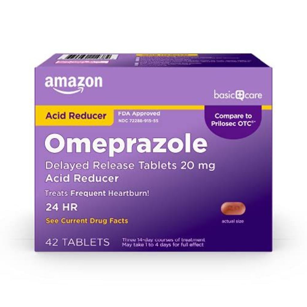 Amazon Basic Care Omeprazole Delayed Release Tablets 20 mg Acid Reducer - 42 Tabs