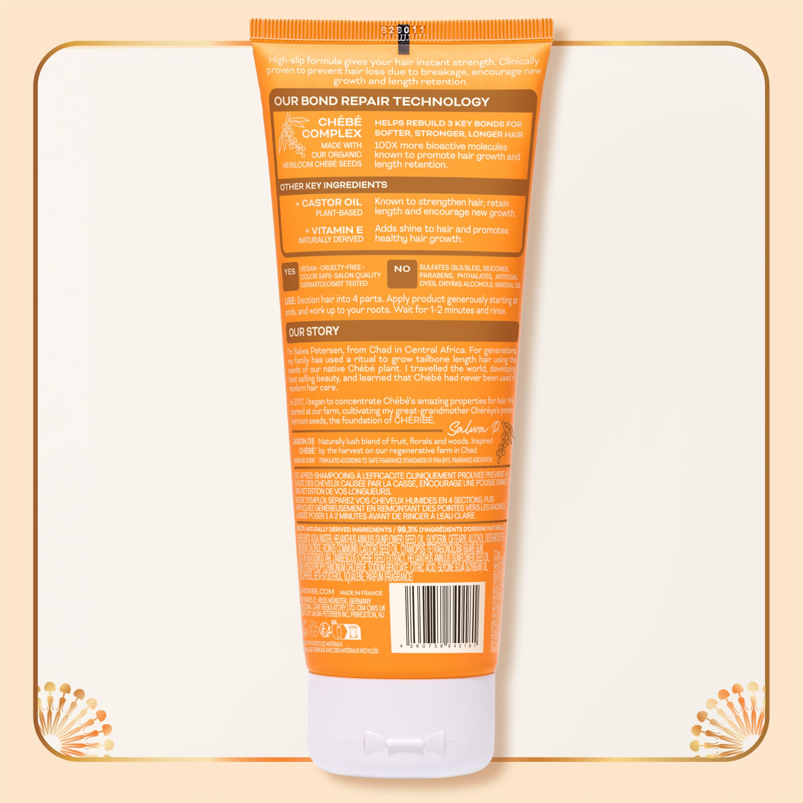 Cheribe Softening Conditioner with Chebe Complex + Castor Oil Strengthens Hair, Promotes Hair Growth & Length Retention For All Hair Textures 2A-4C & Porosities, Sulfate Free, 8 fl oz