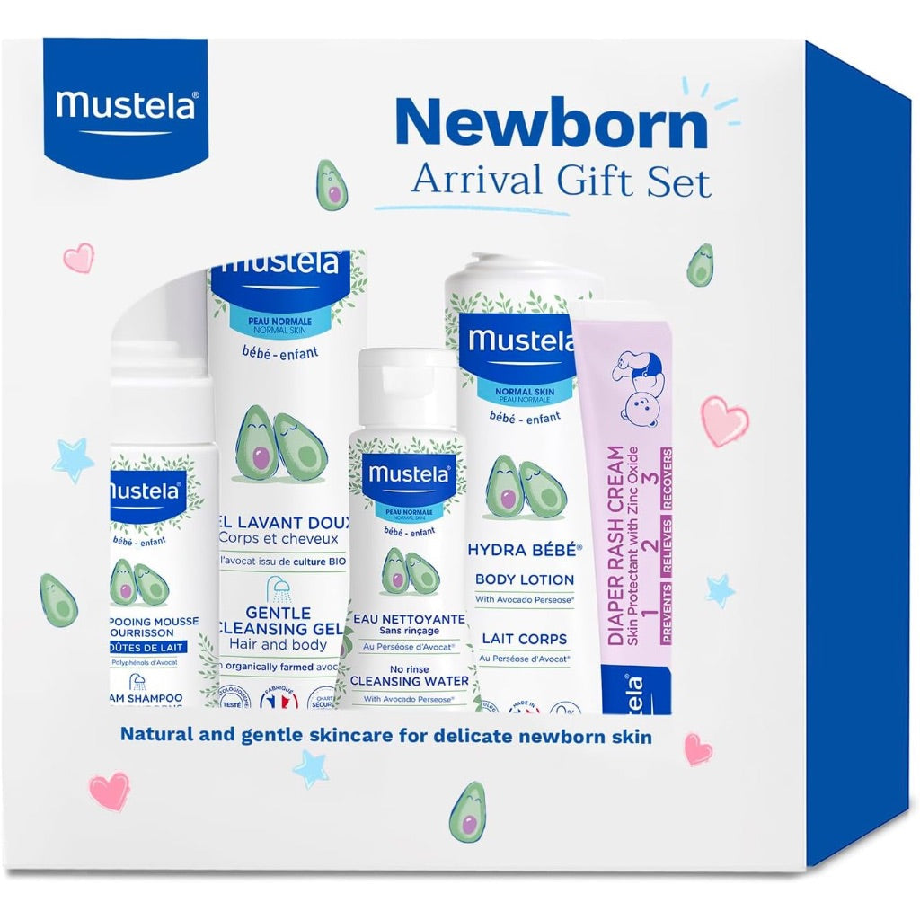 Mustela Newborn Arrival Gift Set - Baby Skincare & Bath Time Essentials - Natural & Plant Based - 5 Items Set