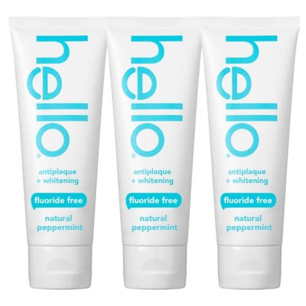 Hello Antiplaque + Whitening Fluoride-Free Toothpaste - Natural Peppermint, 4.7oz (3 Pack)