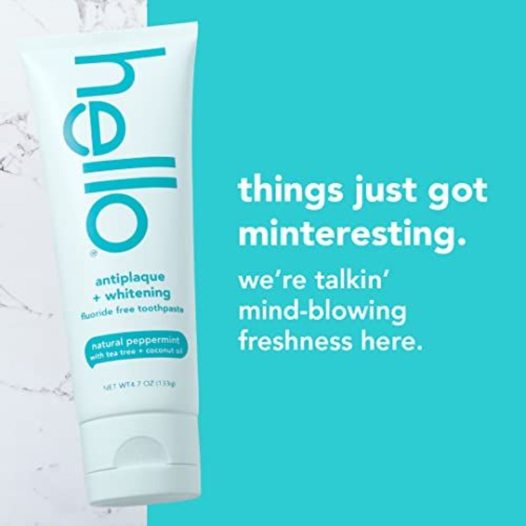 Hello Antiplaque + Whitening Fluoride-Free Toothpaste - Natural Peppermint, 4.7oz (3 Pack)