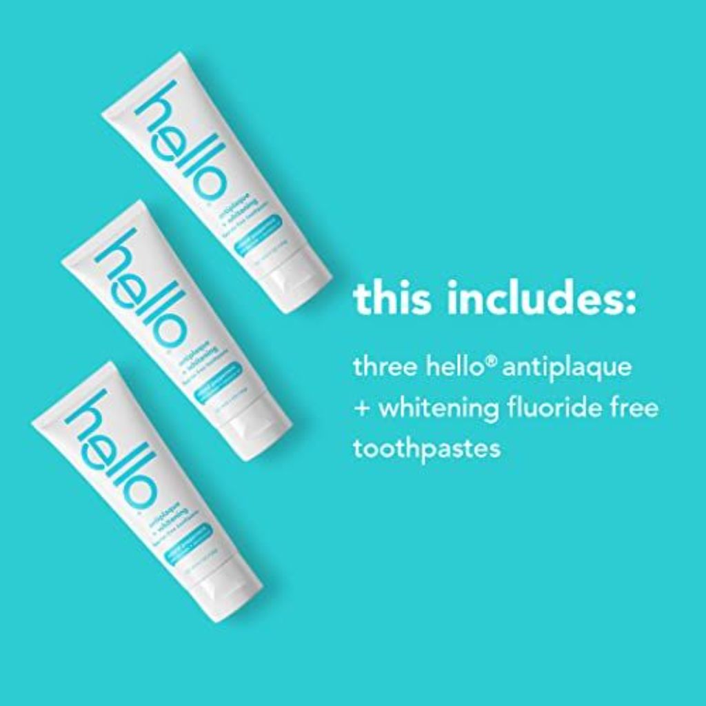 Hello Antiplaque + Whitening Fluoride-Free Toothpaste - Natural Peppermint, 4.7oz (3 Pack)