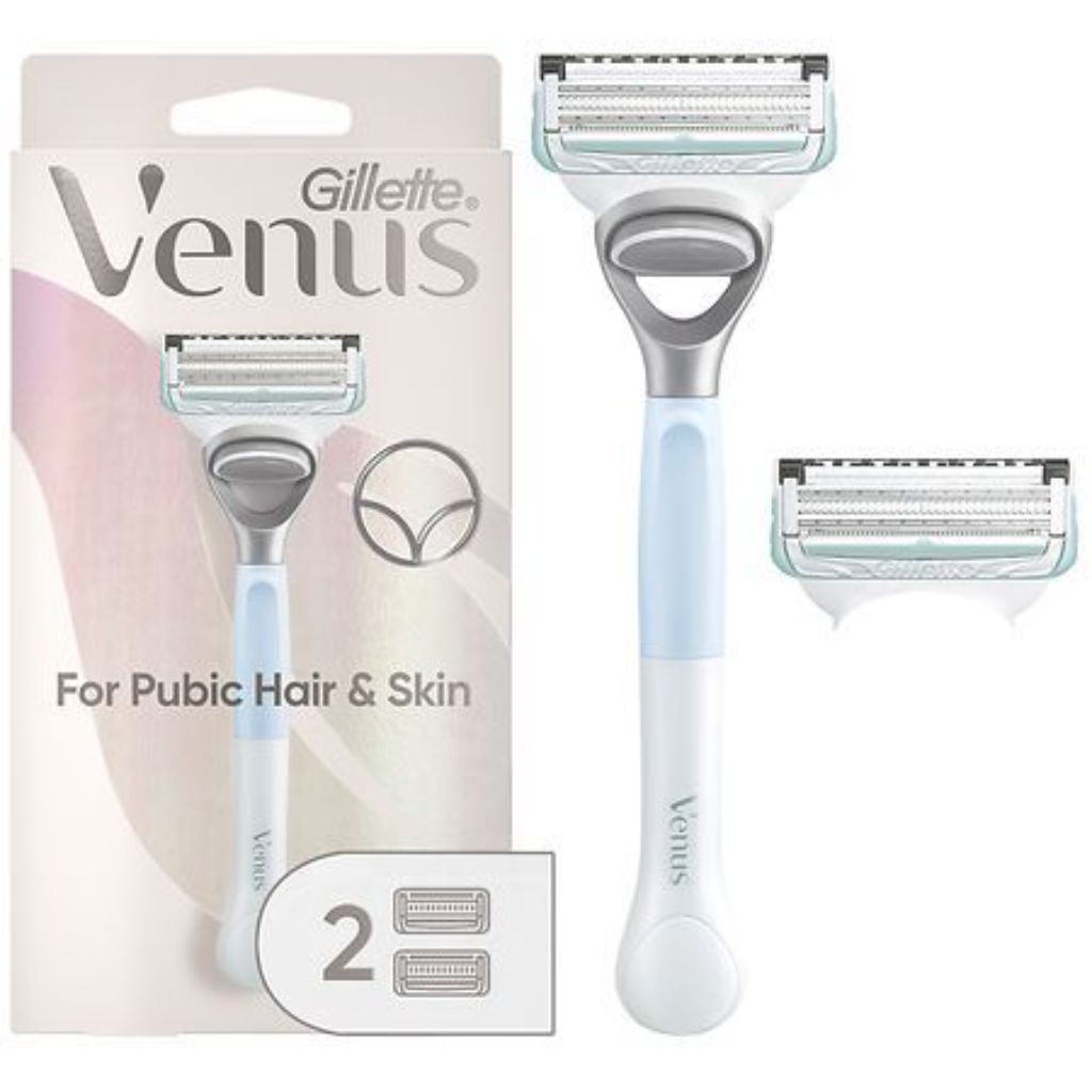 Gillette Venus Women's Razer for Pubic Hair and Skin - Handle + 2 Razor Blade Refills (White)