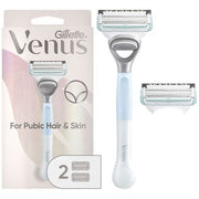 Gillette Venus Women's Razer for Pubic Hair and Skin - Handle + 2 Razor Blade Refills (White)