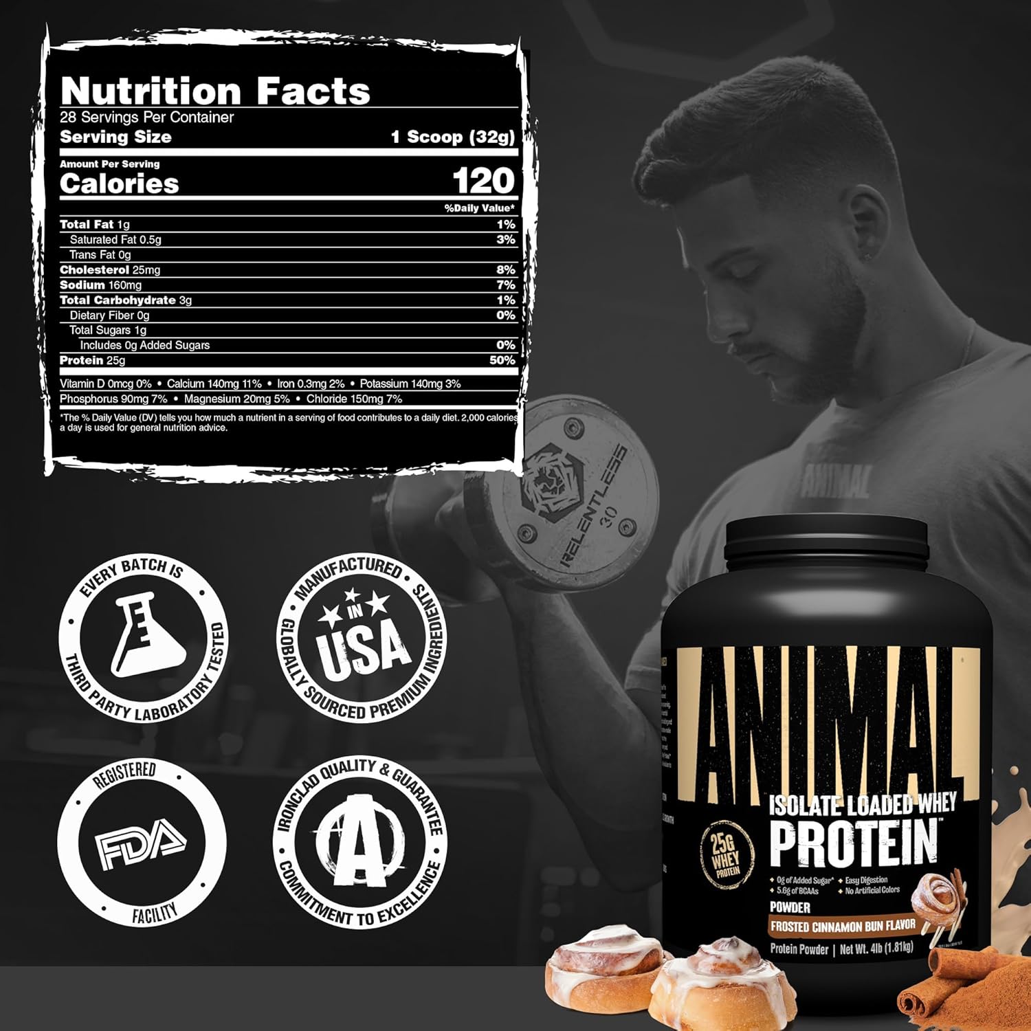 Animal Isolate Loaded Whey Protein Powder - Frosted Cinnamon Bun, 4 lb.
