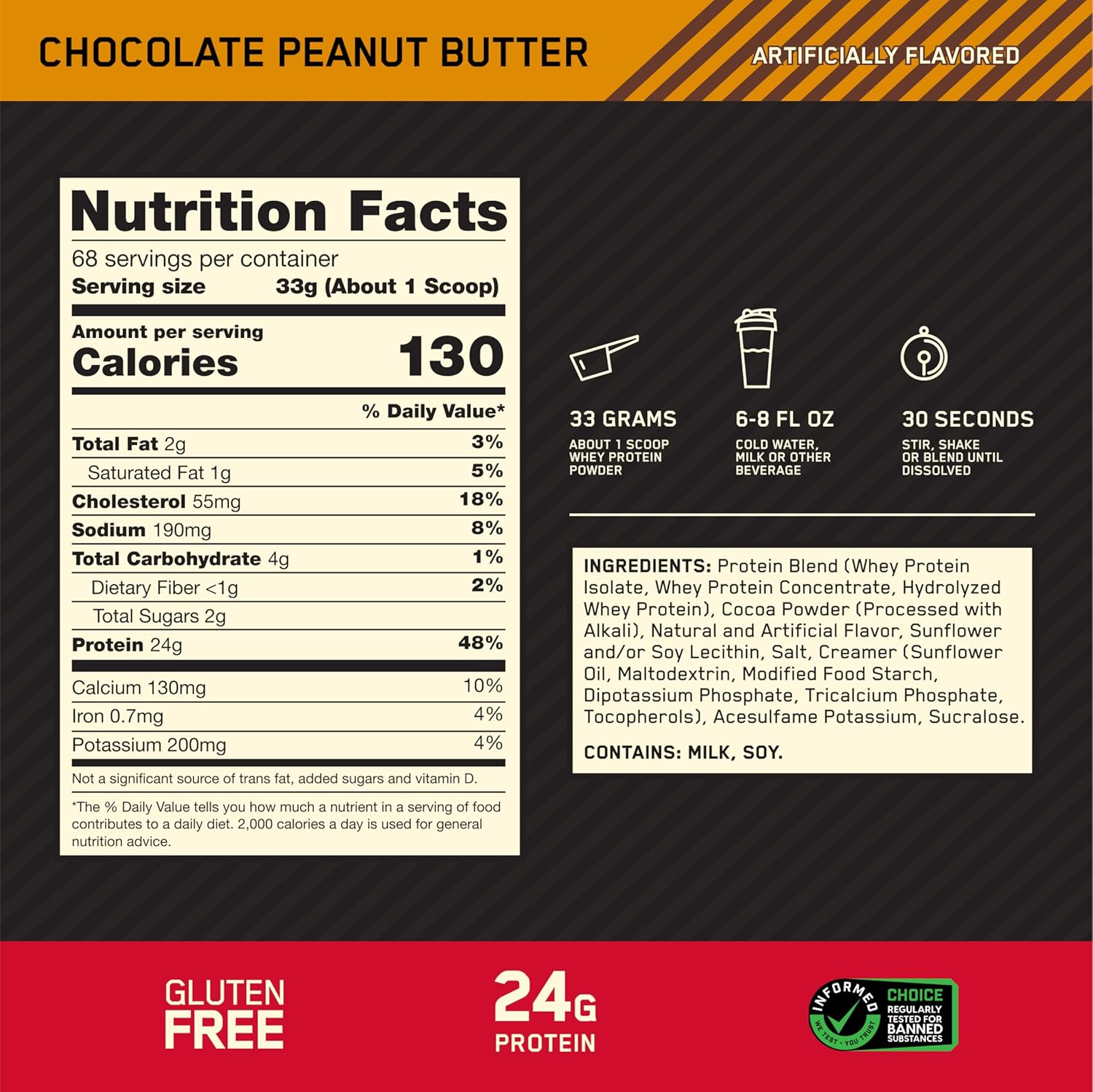 Optimum Nutrition Gold Standard 100% Whey Protein Powder - Chocolate Peanut Butter, 5 lbs.