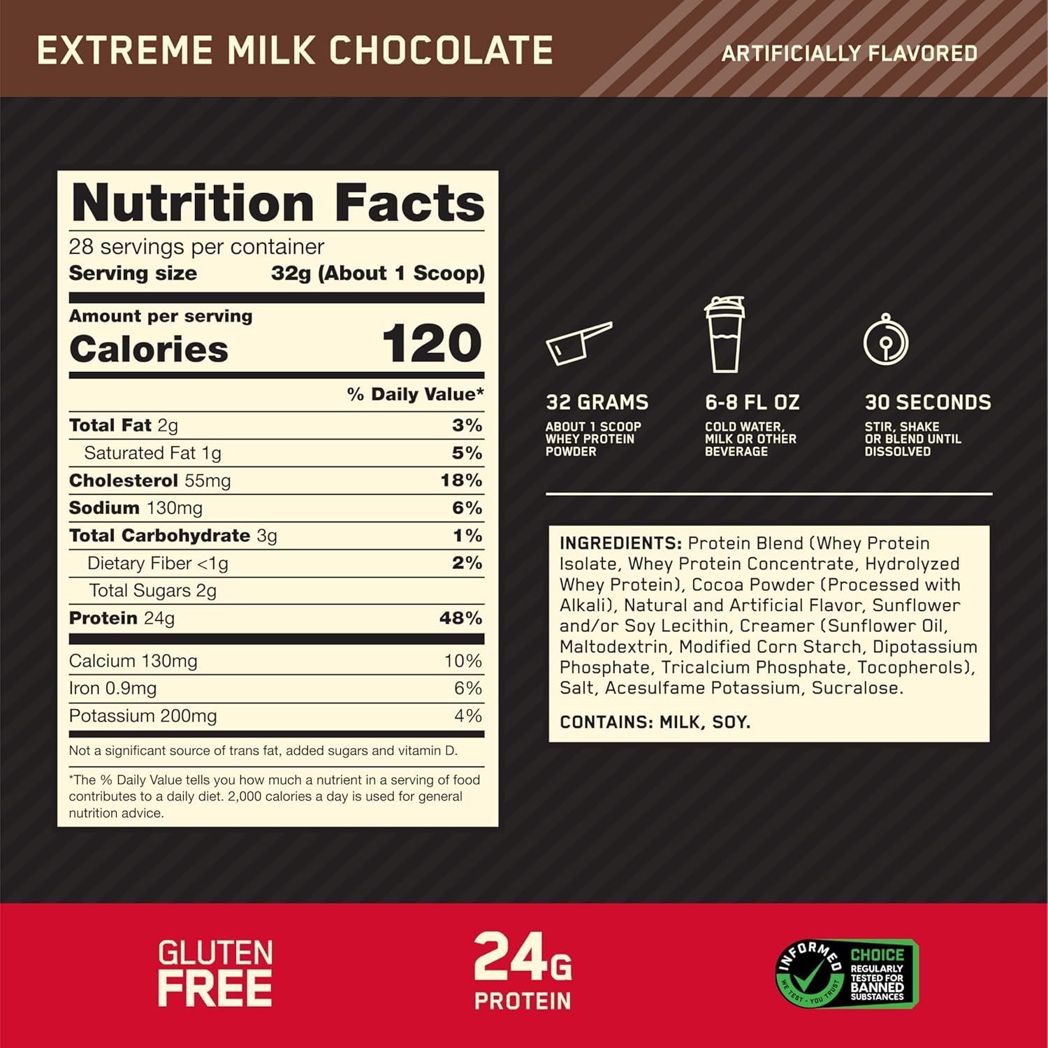 Optimum Nutrition Gold Standard 100% Whey Protein Powder - Extreme Milk Chocolate, 2 lbs.