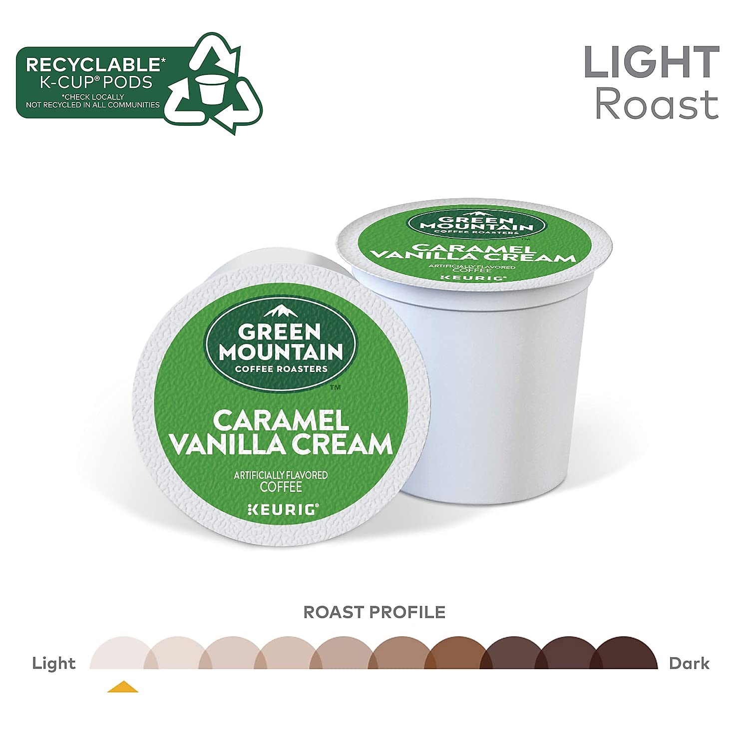 Green Mountain Caramel Vanilla Cream Light Roast Keurig K-Cup Coffee Pods, 96ct