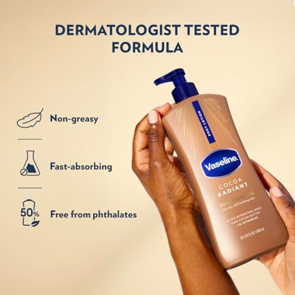 Vaseline Intensive Care Body Lotion Cocoa Radiant for Dry Skin Lotion Made with Ultra-Hydrating Lipids and Pure Cocoa Butter for a Long-Lasting, Radiant Glow 20.3 fl oz