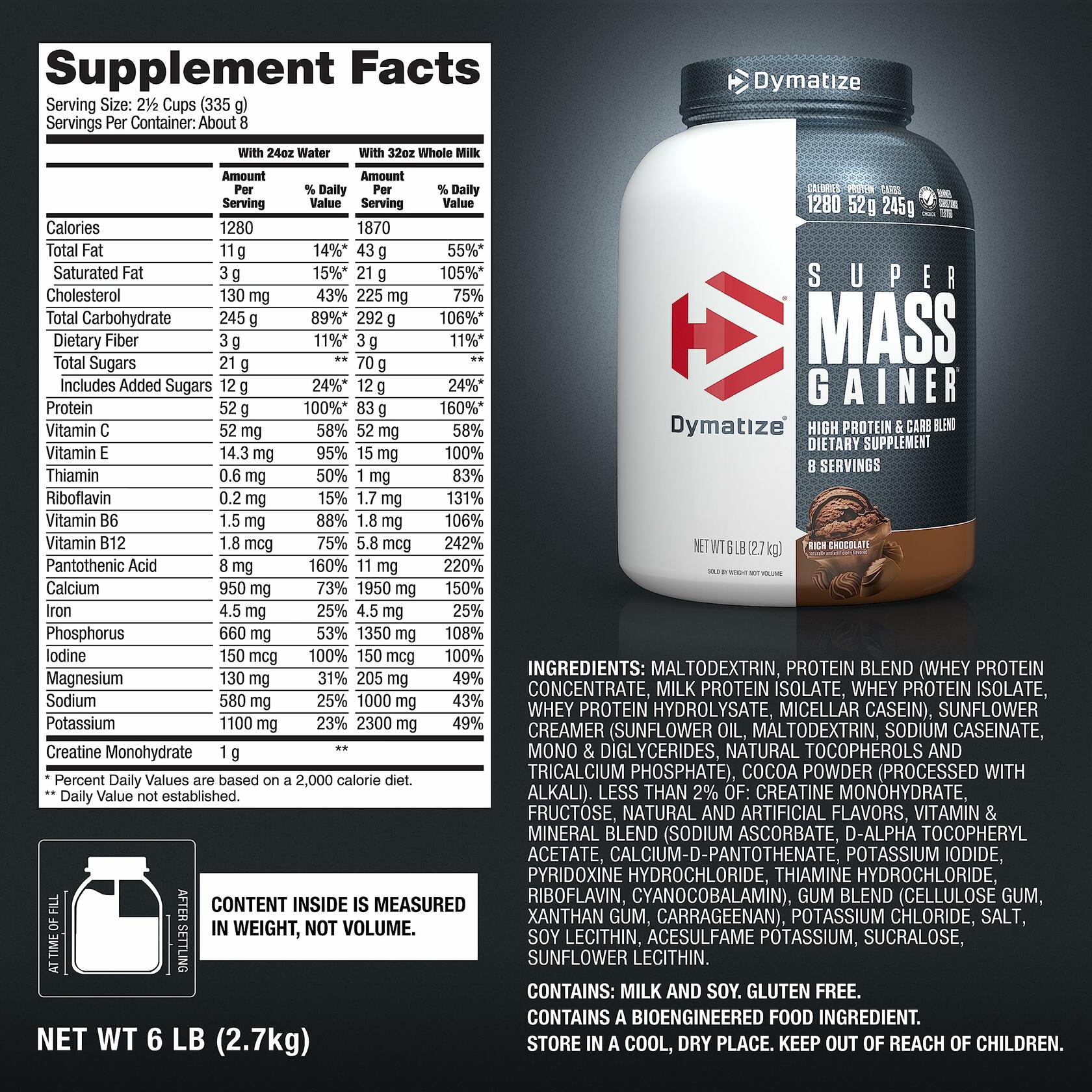 Dymatize Super Mass Gainer Protein Powder - Rich Chocolate, 6 lbs.
