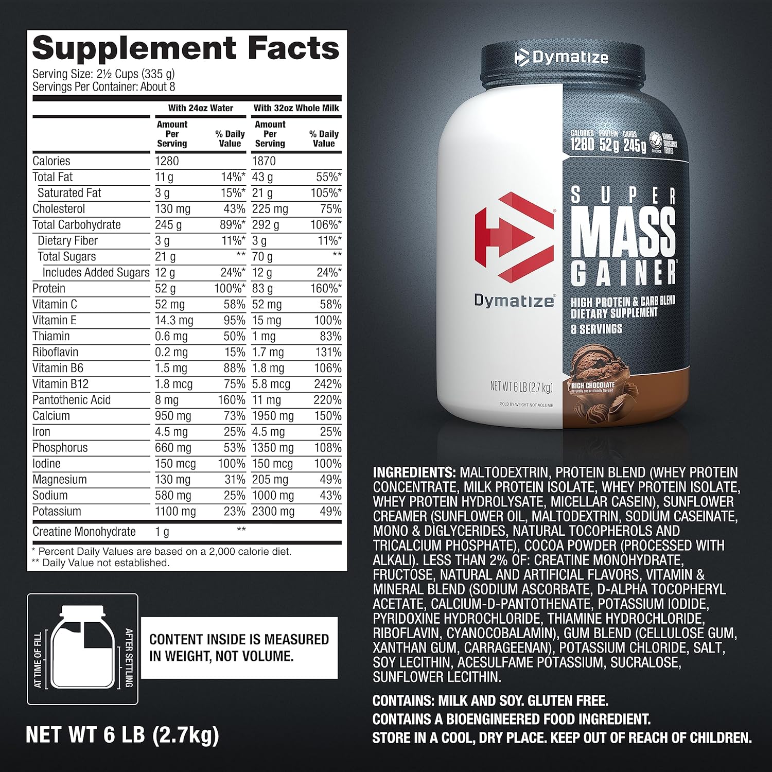 Dymatize Super Mass Gainer Protein Powder - Rich Chocolate, 6 lbs.