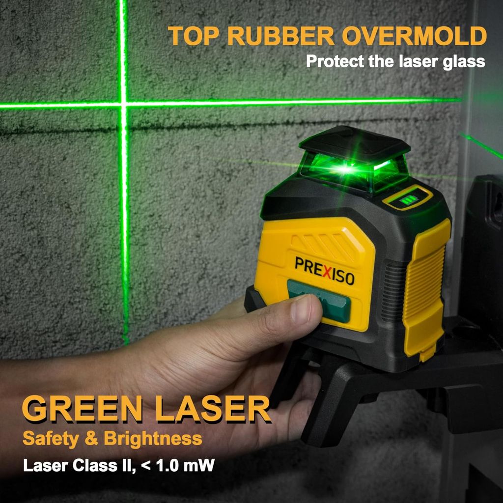 PREXISO 360° Laser Level with Tripod, 100Ft Dual Power Self Leveling Cross Line Laser - Green Beam PLC360GST