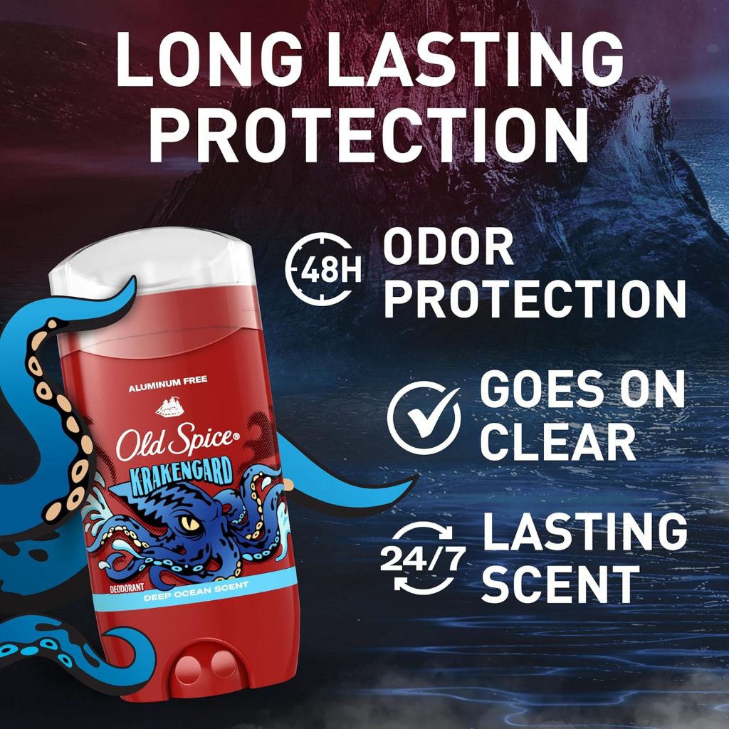 Old Spice Men's Aluminum Free Deodorant - Krakengard with Deep Ocean Scent, 3.0 oz (3 Pack)