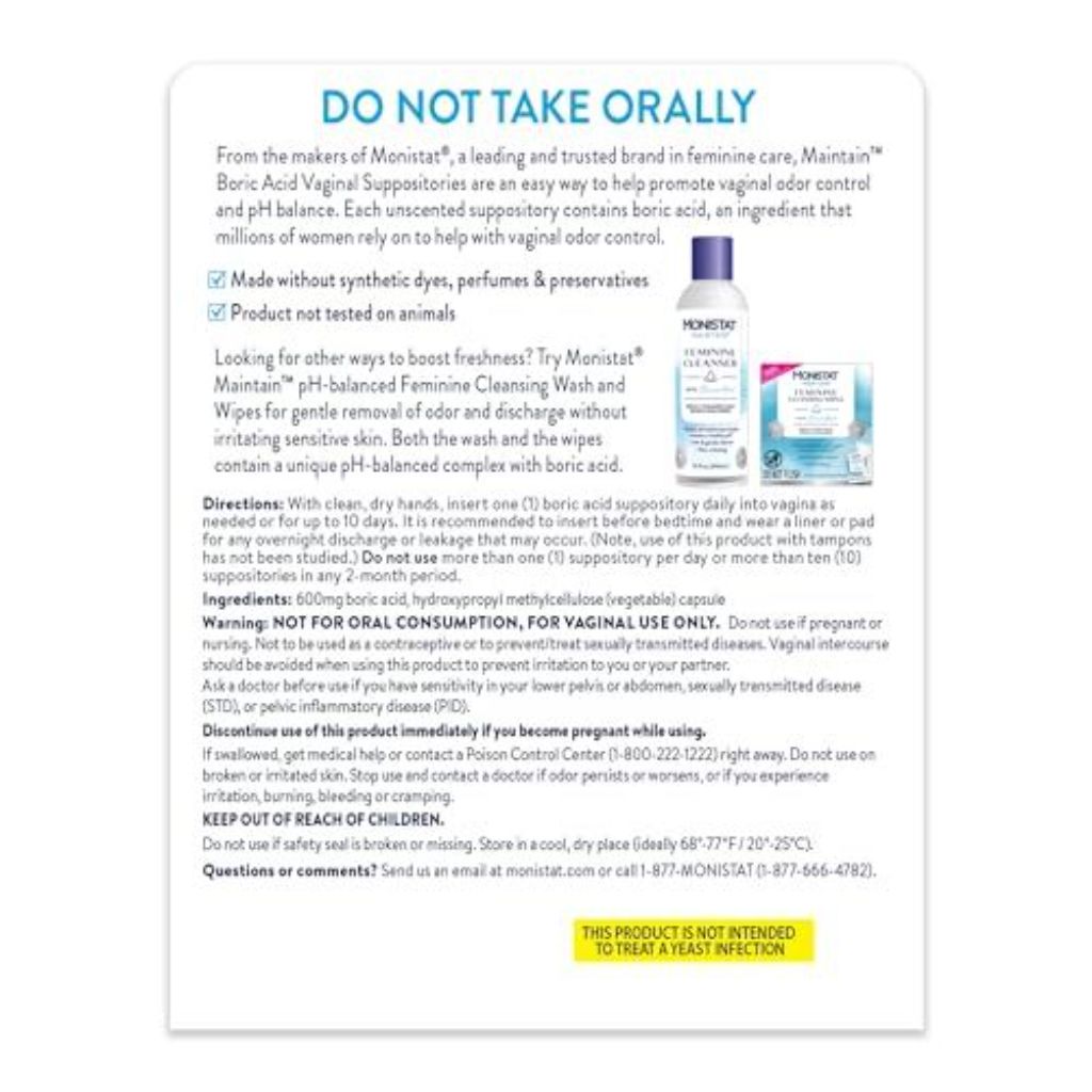 Monistat Maintain Boric Acid Suppositories, 600mg of Boric Acid - 30ct.