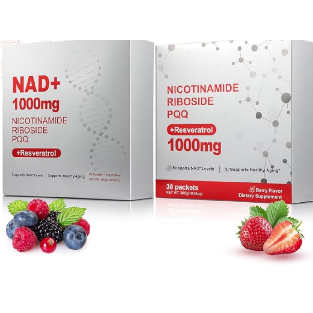 High-Potency NAD+ Liquid Supplement, Nicotinamide Riboside & Resveratrol with PQQ, 1000mg - Berry Flavor, 30ct