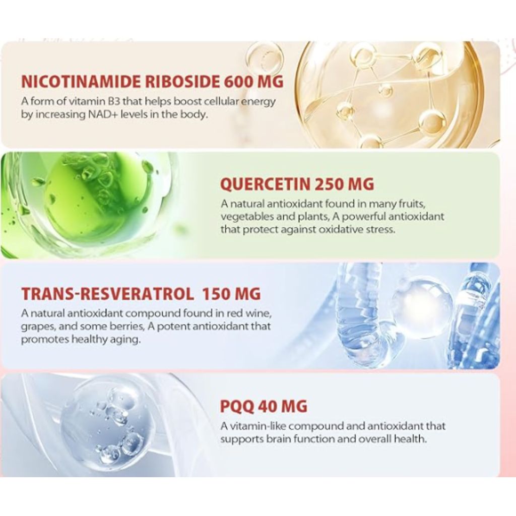 High-Potency NAD+ Liquid Supplement, Nicotinamide Riboside & Resveratrol with PQQ, 1000mg - Berry Flavor, 30ct