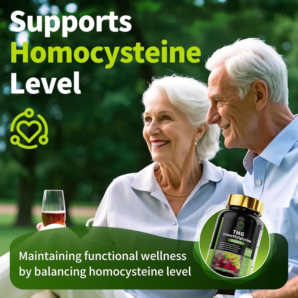 TMG Trimethylglycine 600mg with Vitamin B6, Vitamin B12 & Ginkgo - 120 Caps. (2 Pack)