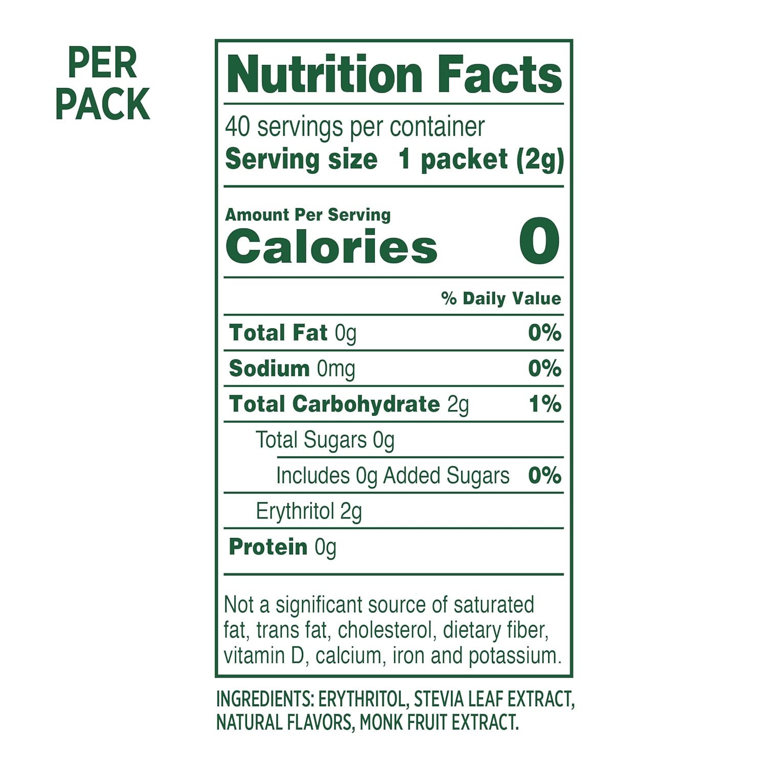 Whole Earth Stevia & Monk Fruit Zero-Calorie Sweetener - 40 Packets