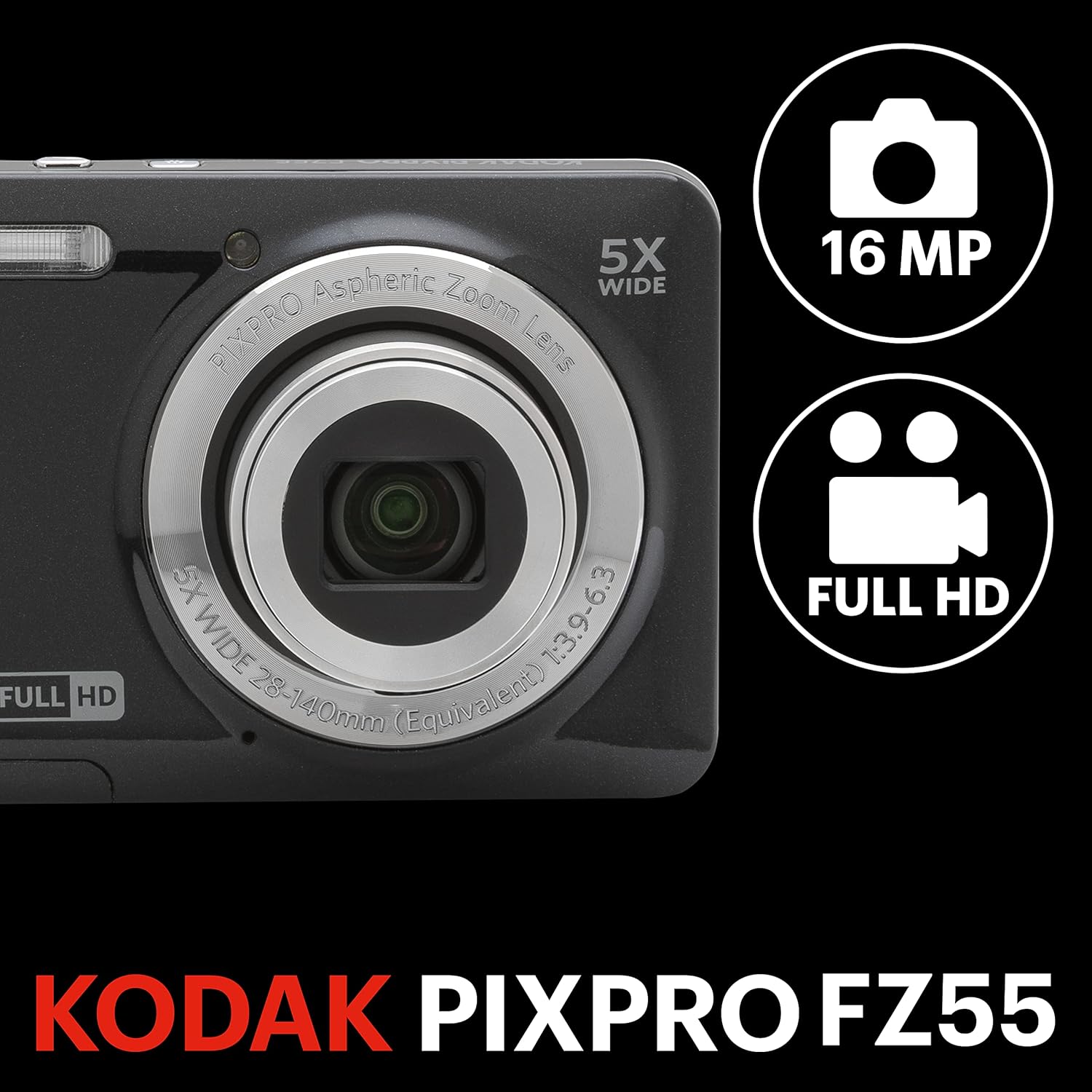 Kodak PIXPRO FZ55 16.4 Megapixel Digital Camera - Black