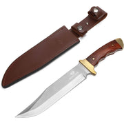 Mossy Oak 14-inch Bowie Knife, Full-Tang Fixed Blade, Wood Handle with Leather Sheath