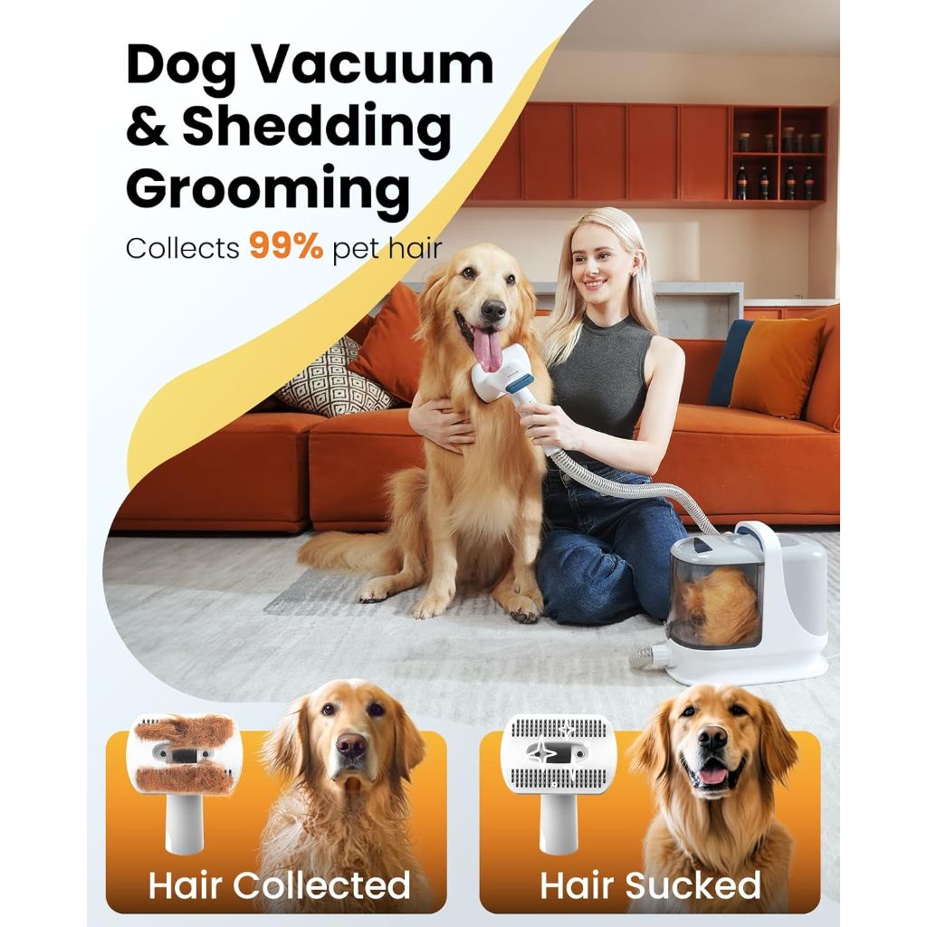oneisall 7-in-1 Dog Grooming Vacuum, 13000Pa Powerful 3L Dust Cup with Clipper, Nail Grinder, & Shedding Brush