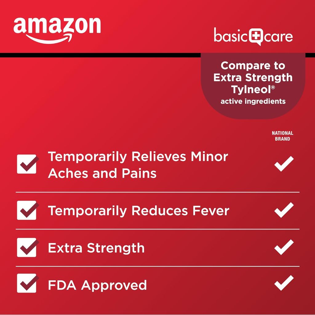 Amazon Basic Care Extra Strength Acetaminophen 500mg for Pain/Fever - 500ct