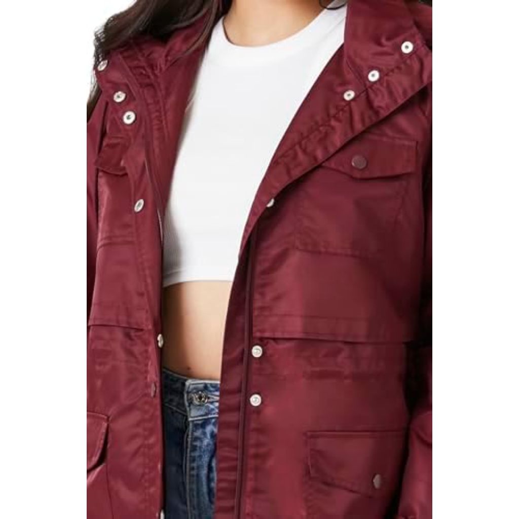 Forever 21 Women's Drawstring Longline Trench Coat - Burgundy, Small