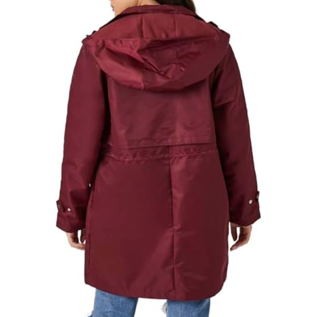 Forever 21 Women's Drawstring Longline Trench Coat - Burgundy, Small