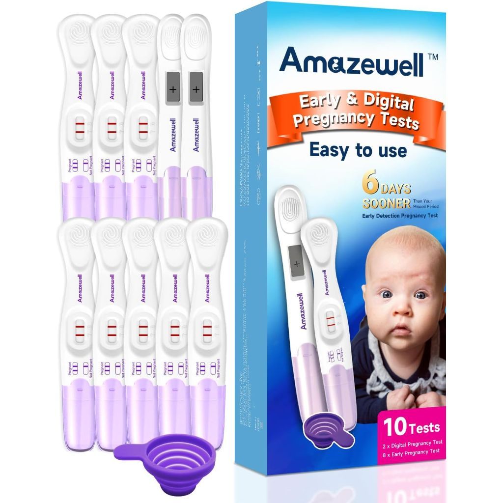 Amazewell Early Detection and Digital Pregnancy Test Kit - 10 Tests (2 Digital + 8 Early + 1 Urine Cup)