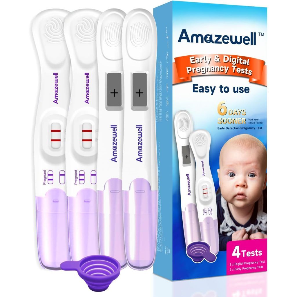 Amazewell Early Detection and Digital Pregnancy Test Kit - 4 Tests (2 Digital + 2 Early + 1 Urine Cup)