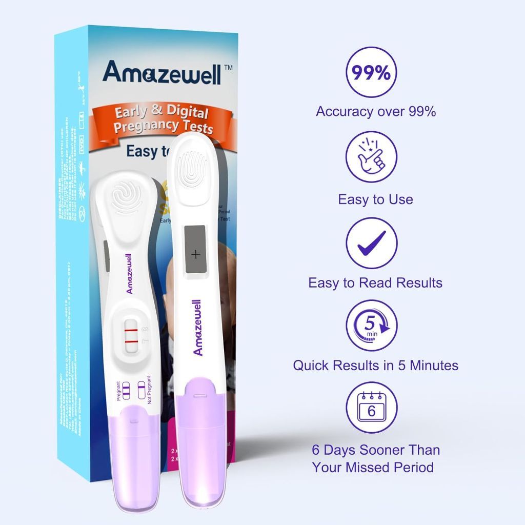 Amazewell Early Detection and Digital Pregnancy Test Kit - 4 Tests (2 Digital + 2 Early + 1 Urine Cup)