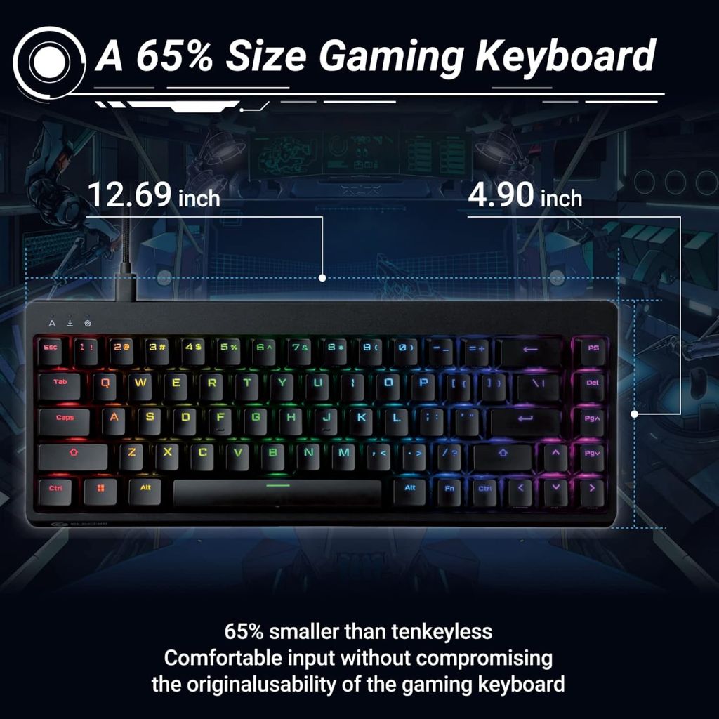 ELECOM VK300s Mini 65% RGB Gaming Keyboard, Backlit Wired Mechanical Keyboard, Speed Silver Linear Switches (TK-VK300SBK)