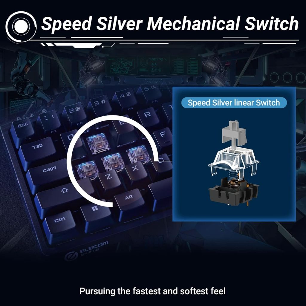 ELECOM VK300s Mini 65% RGB Gaming Keyboard, Backlit Wired Mechanical Keyboard, Speed Silver Linear Switches (TK-VK300SBK)