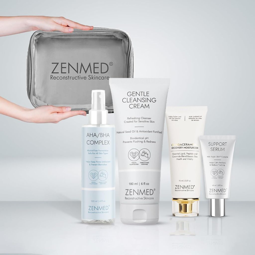 ZenMed Reconstructive Skincare Set, Free and Clear Combo with Omegaceramide, Gentle Cleansing Cream, Support Serum, Facial Cleansing Gel