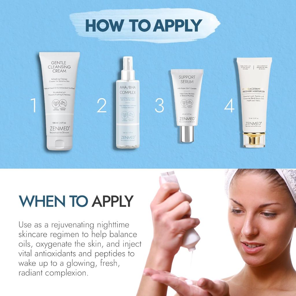 ZenMed Reconstructive Skincare Set, Free and Clear Combo with Omegaceramide, Gentle Cleansing Cream, Support Serum, Facial Cleansing Gel