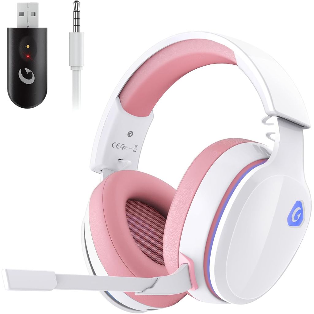 Gtheos Captain 300 Wireless Gaming Headset, 2.4GHz with Noise Canceling Mic, 40+Hr Battery -Pink
