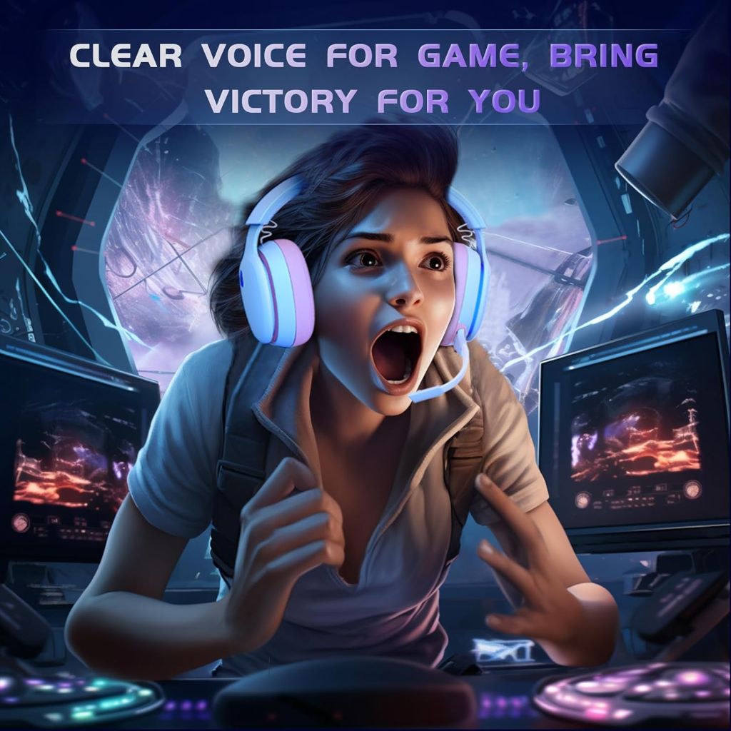 Gtheos Captain 300 Wireless Gaming Headset, 2.4GHz with Noise Canceling Mic, 40+Hr Battery -Pink