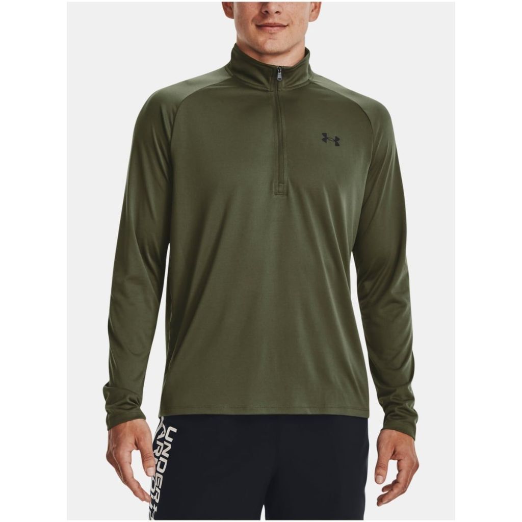 Under Armour 1328495392MD Mens Tech 2.0 0.5 Zip Long Sleeve Shirt, Marine OD Green & Black - Medium