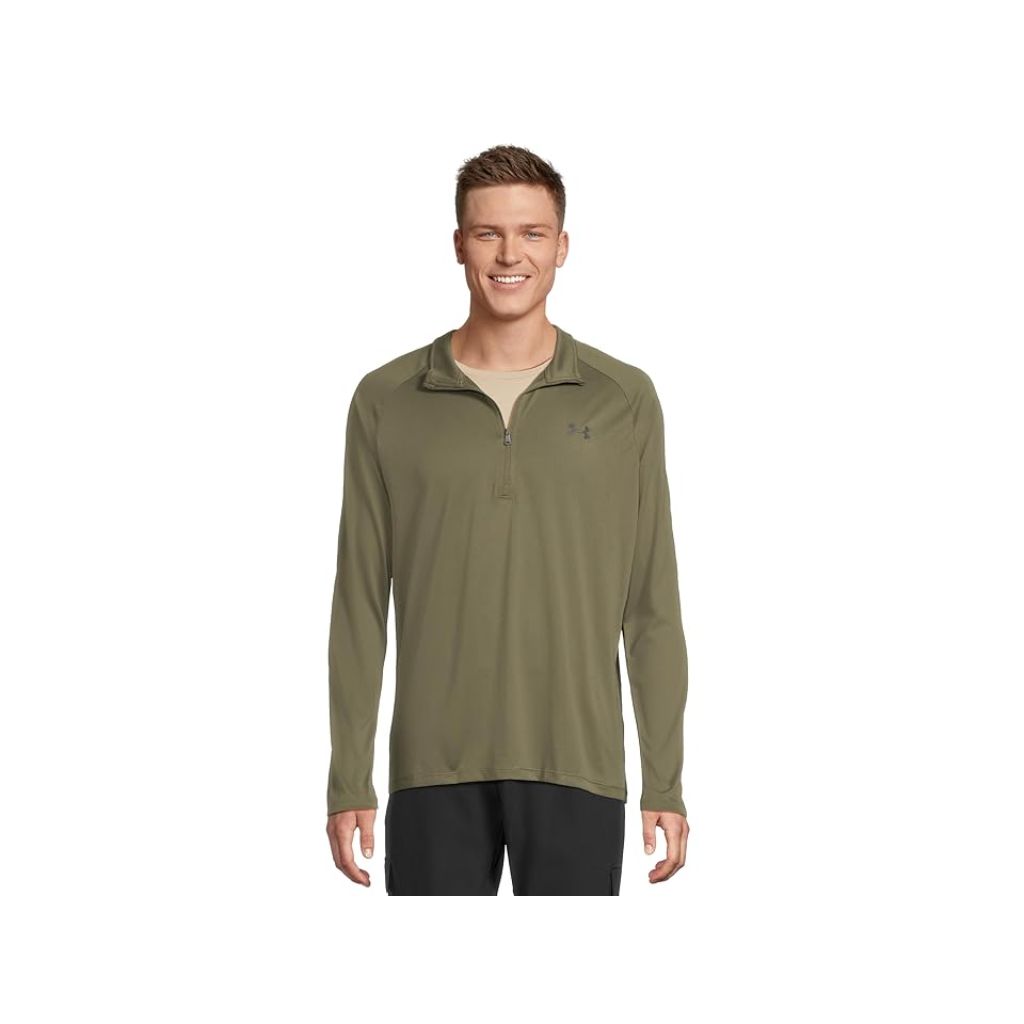 Under Armour 1328495392MD Mens Tech 2.0 0.5 Zip Long Sleeve Shirt, Marine OD Green & Black - Medium