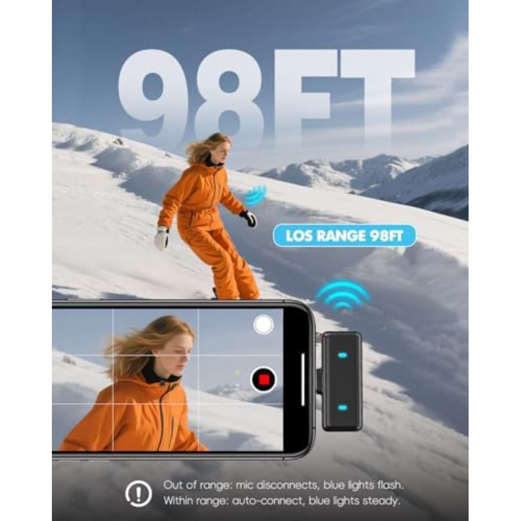 Wireless Lavalier Microphone for iPhone/Android with Type-C Plug, 48KHz, Noise Cancellation, Battery Charging Case Included, 98ft Range, Mini Microphones for Stream,TikTok,YouTube (Type-C)