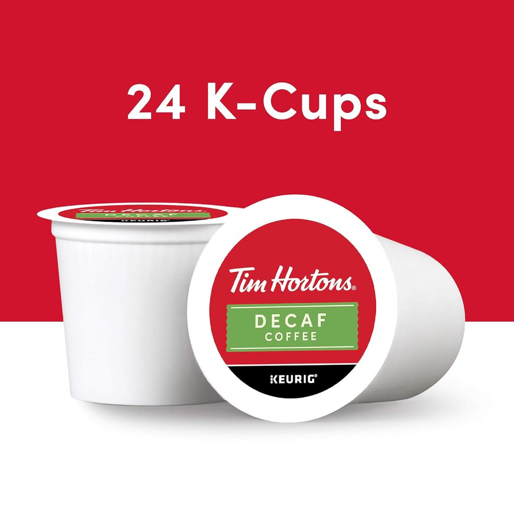 Tim Hortons Decaf Medium Roast Coffee, Single-Serve K-Cup Pods Compatible with Keurig Brewers, 96ct K-Cups, Red (24 Count x Pack of 4)