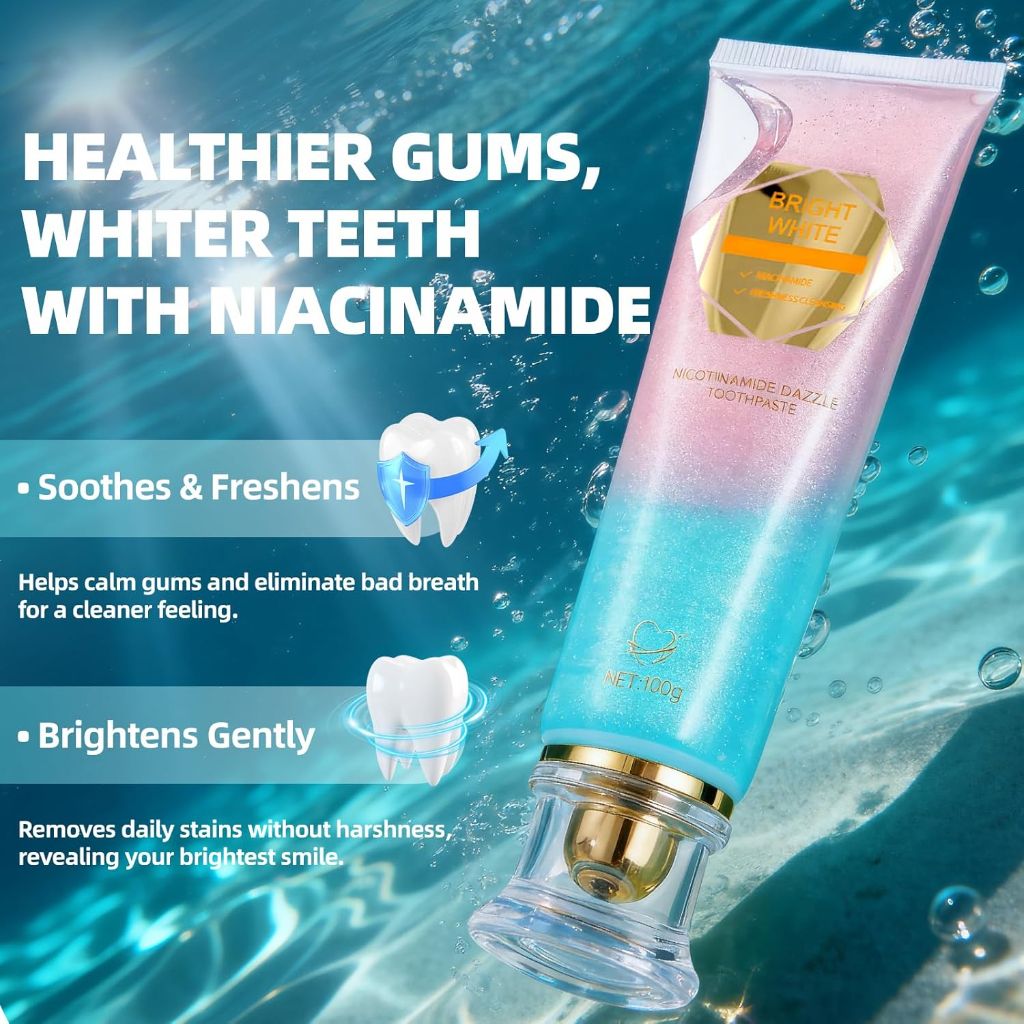 Niacinamide Whitening Toothpaste, Effectively Whitens Teeth, Protects Tooth Enamel, Freshens Breath 24 Hours, Fluoride-Free Formula is Suitable for Sensitive Teeth 3.53 Ounce