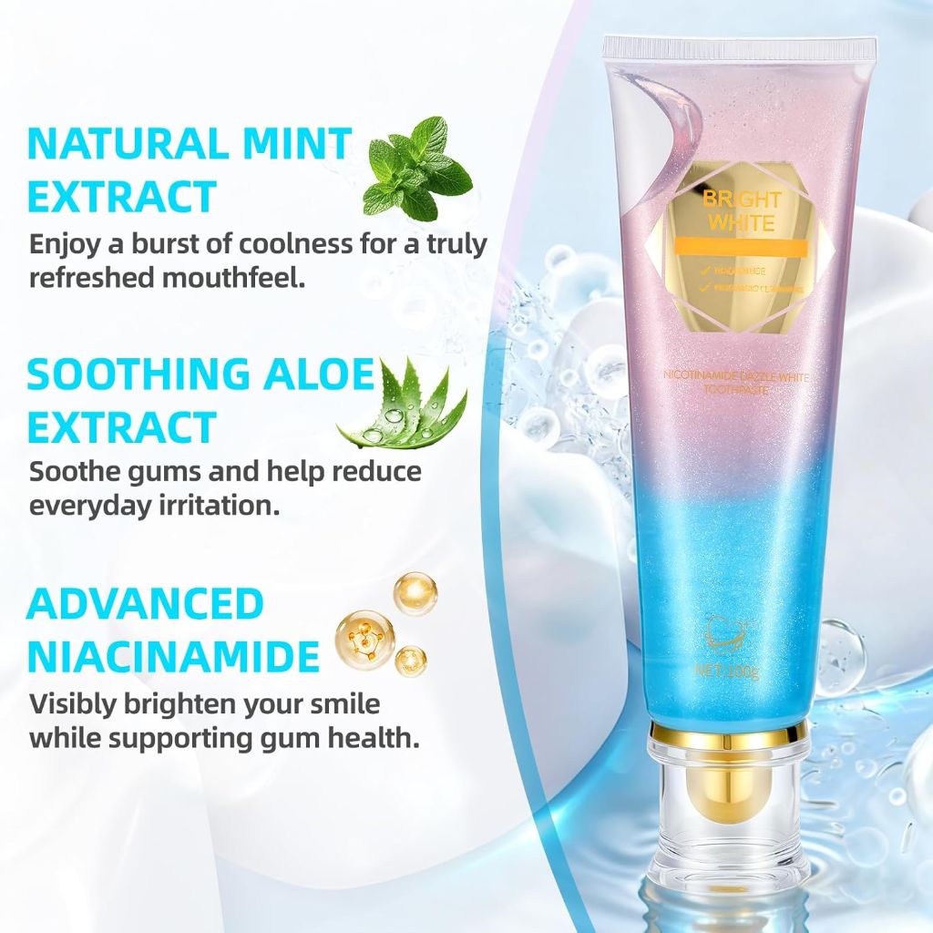 Niacinamide Whitening Toothpaste, Effectively Whitens Teeth, Protects Tooth Enamel, Freshens Breath 24 Hours, Fluoride-Free Formula is Suitable for Sensitive Teeth 3.53 Ounce