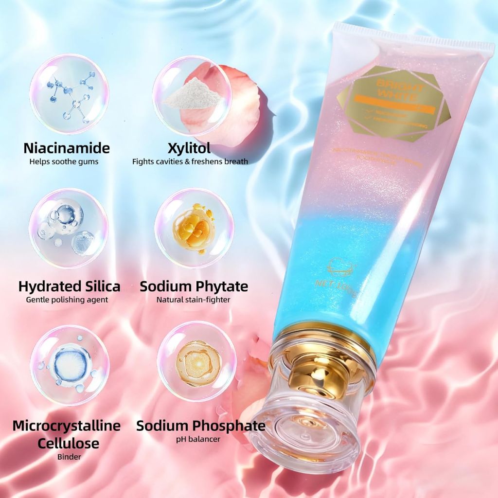 Niacinamide Whitening Toothpaste, Effectively Whitens Teeth, Protects Tooth Enamel, Freshens Breath 24 Hours, Fluoride-Free Formula is Suitable for Sensitive Teeth 3.53 Ounce